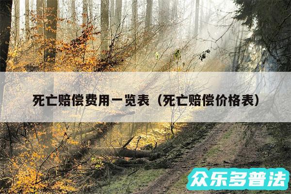 死亡赔偿费用一览表以及死亡赔偿价格表