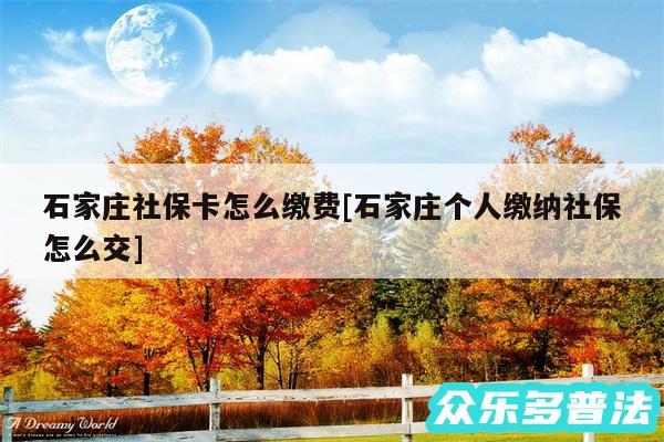 石家庄社保卡怎么缴费及石家庄个人缴纳社保怎么交